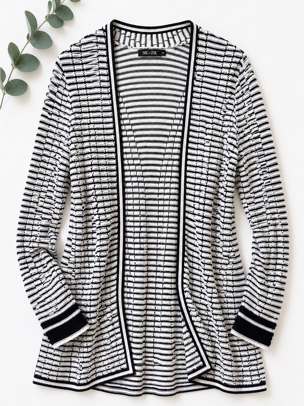 NIC+ZOE Coastal Preppy Open Knit Cardigan Striped Nautical Layer Medium E57